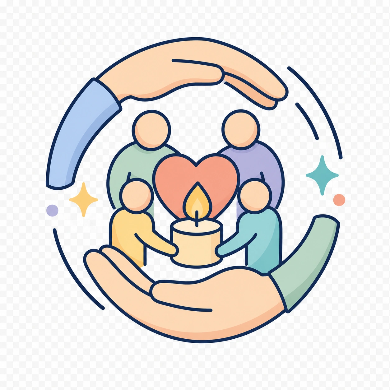 Illustration einer Familie mit Kerze als Symbol für Verbindung