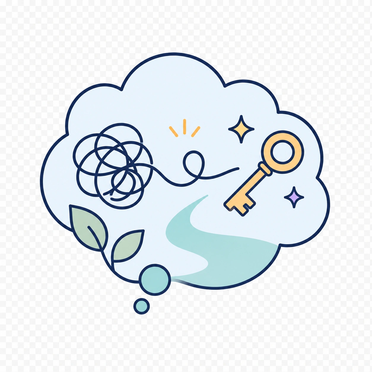 Illustration einer Gedankenwolke mit Schlüssel als Symbol für Verstehen